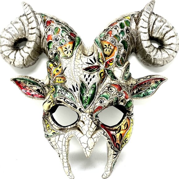 Krampus Ram Goat Demon with Horns Devil Halloween Masquerade Masks Party - Picture 1 of 4